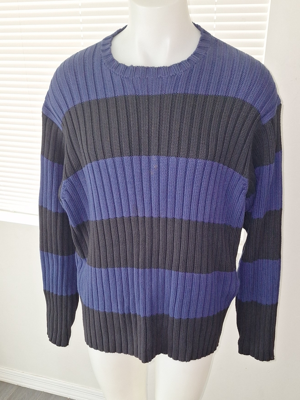 Polo by Ralph Lauren Blue and Black Ribbed Stripe Crewneck Sweater